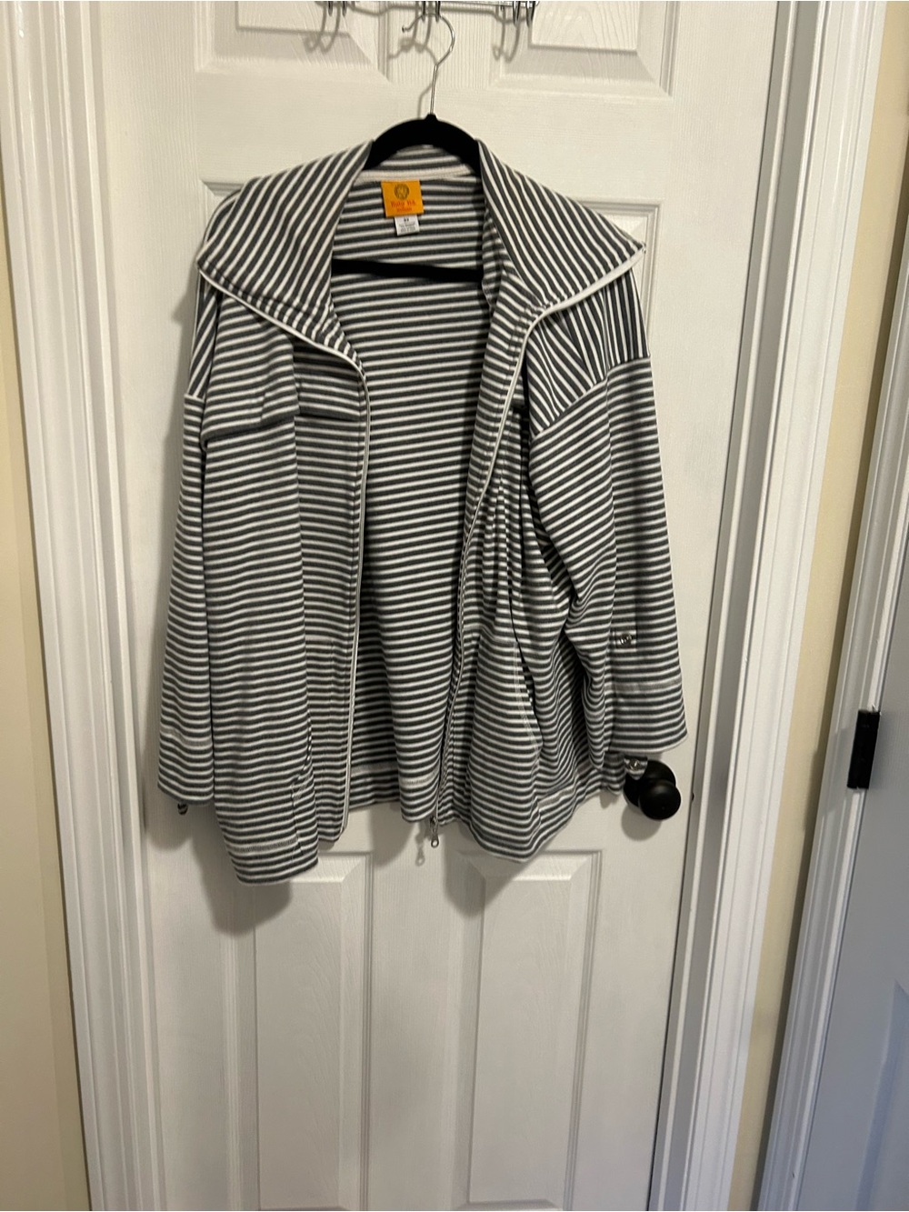 Ruby Rd. Gray & White Striped Bomber Jacket
